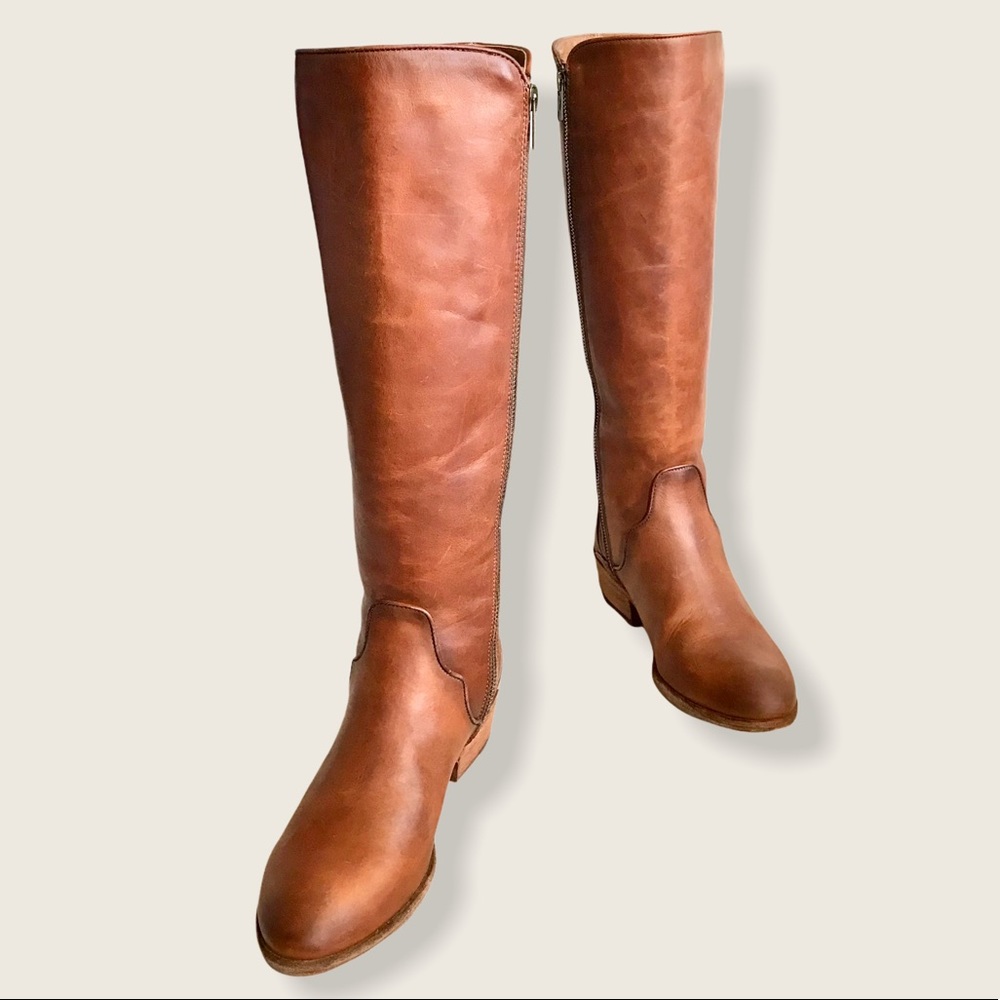 Frye Carson Piping Cognac Leather Tall Casual Boot - Picture 14 of 15